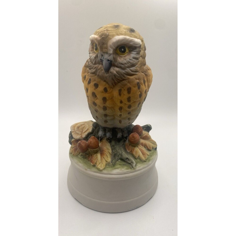 Owl Bird Porcelain music box Figurine plays “ the entertainer”